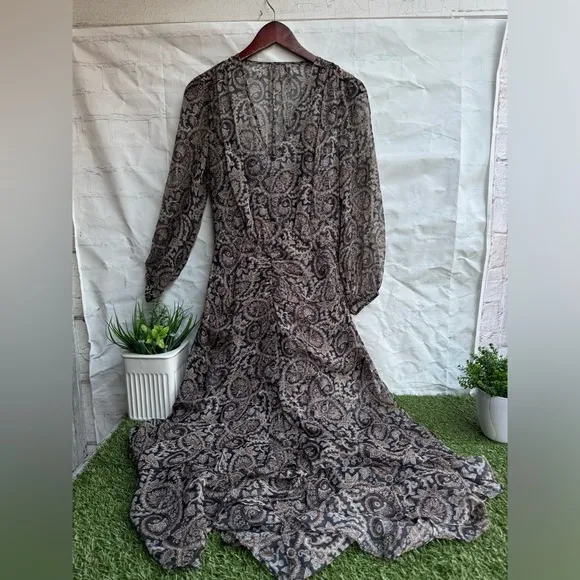 VERONICA BEARD Sazan Paisley Floral Long Sleeve Handkerchief Hem Midi Dress Sz 2