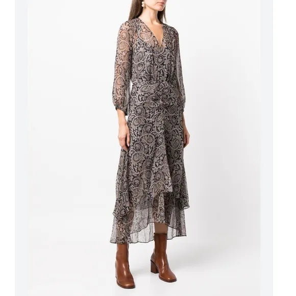 VERONICA BEARD Sazan Paisley Floral Long Sleeve Handkerchief Hem Midi Dress Sz 2