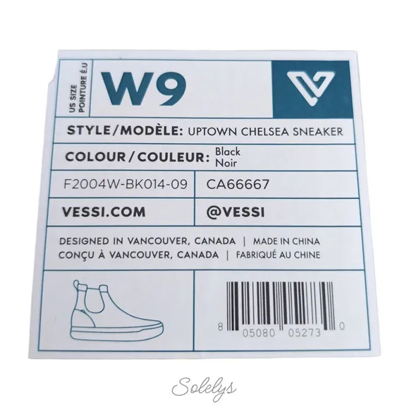 Vessi Uptown Chelsea Black White Dyma-Tex Waterproof Sneaker Boot Womens 9