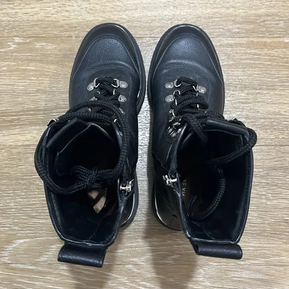 VIA SPIGA TAVVI Lace Up Combat Hiking Boots Shoes Black Leather