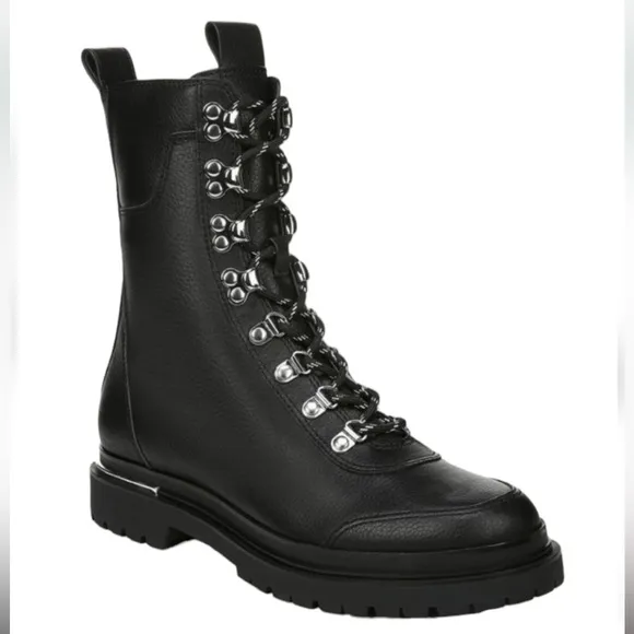 VIA SPIGA TAVVI Lace Up Combat Hiking Boots Shoes Black Leather