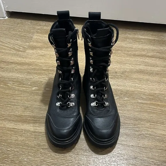 VIA SPIGA TAVVI Lace Up Combat Hiking Boots Shoes Black Leather
