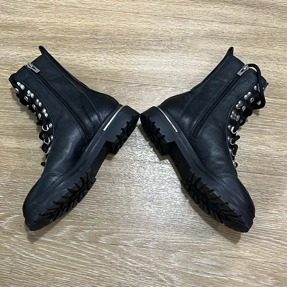 VIA SPIGA TAVVI Lace Up Combat Hiking Boots Shoes Black Leather