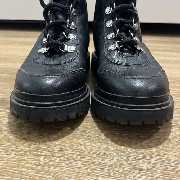 VIA SPIGA TAVVI Lace Up Combat Hiking Boots Shoes Black Leather