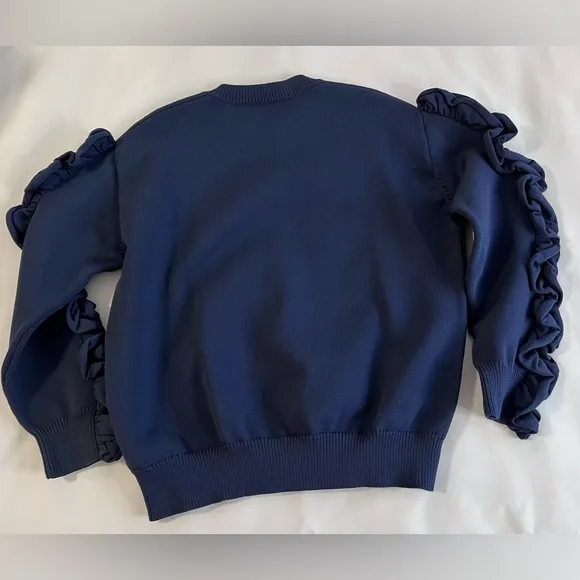 VICTORIA VICTORIA BECKHAM RUFFLE TRIMMED RIBBED KNIT SWEATER‎ Sz 8