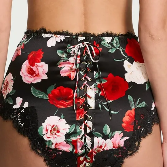 Victoria's secret luxe stretch silk satin lace trim high waist brief panty MED