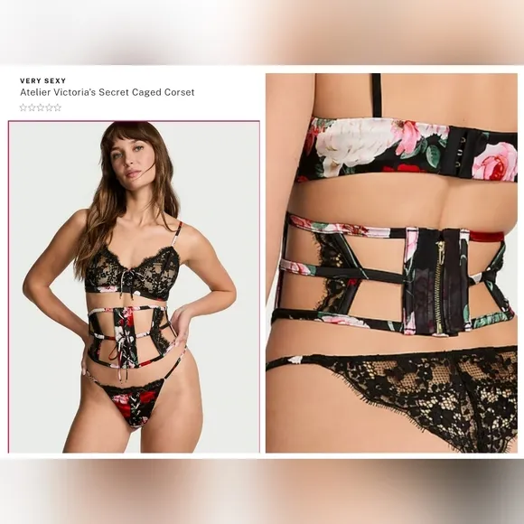 Victoria's secret luxe stretch silk VERY SEXY Atelier Caged Corset waist cincher