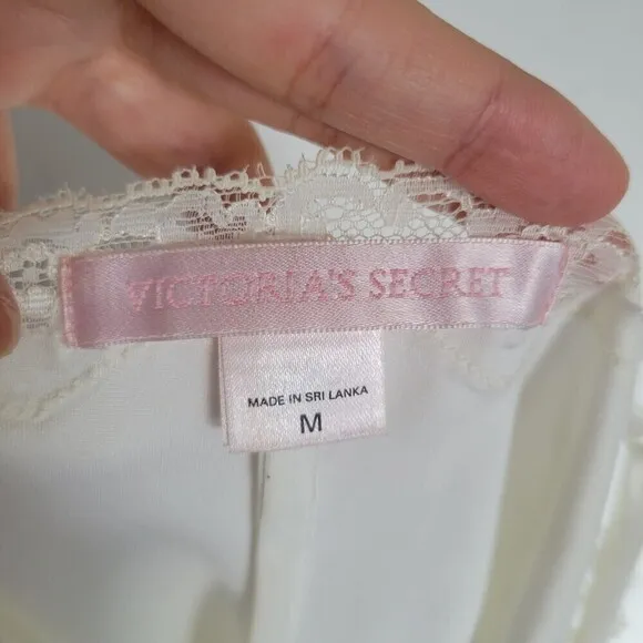 Victoria's Secret Pink Ivory White Floral Lace Silky Tank Cami Slip Dress Medium