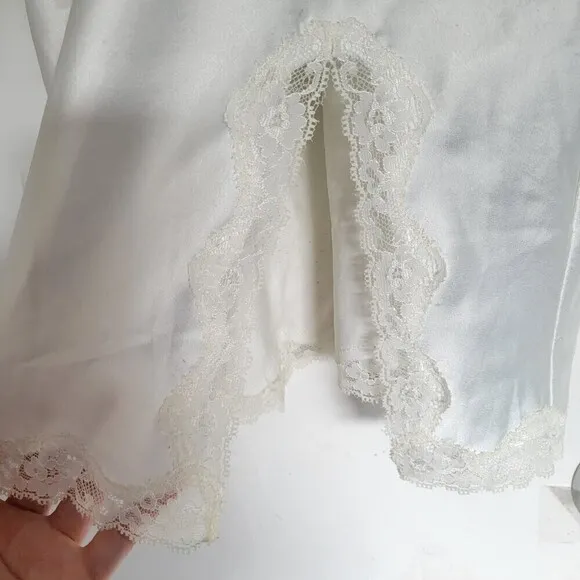 Victoria's Secret Pink Ivory White Floral Lace Silky Tank Cami Slip Dress Medium