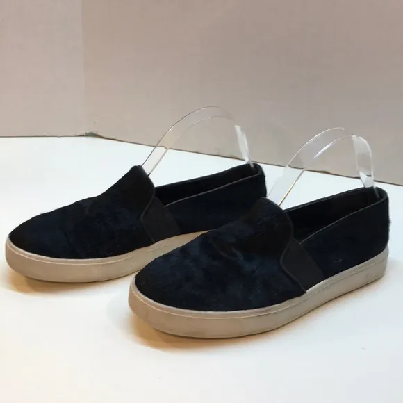 VINCE Black Leather w/ Real Fur SlipOn Shoes Size7