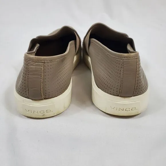 Vince Blair Perforated Leather Slip-on Sneakers in Beige - Size 8.5