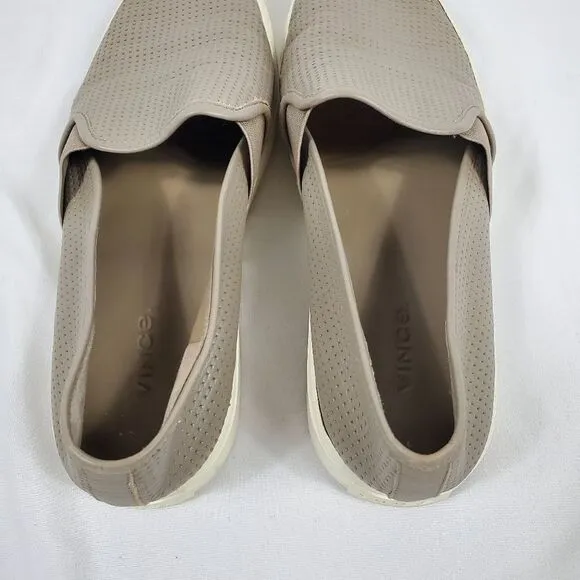 Vince Blair Perforated Leather Slip-on Sneakers in Beige - Size 8.5