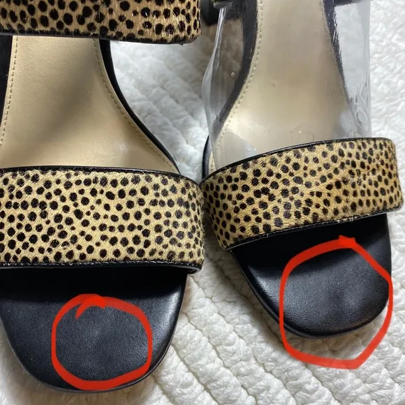 Vince Camuto Cheetan Print Leather &amp; Fur Ankle Strap Heeled Sandals woman’s 9 M‎