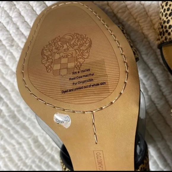 Vince Camuto Cheetan Print Leather &amp; Fur Ankle Strap Heeled Sandals woman’s 9 M‎