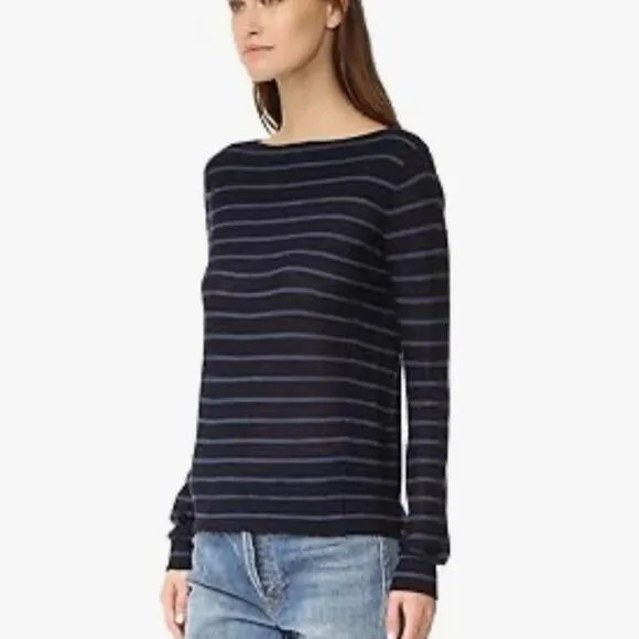 Vince Cashmere Striped Pattern Boat Neck Pullover Sweater Size XS