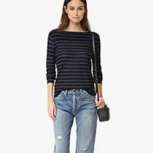 Vince Cashmere Striped Pattern Boat Neck Pullover Sweater Size XS