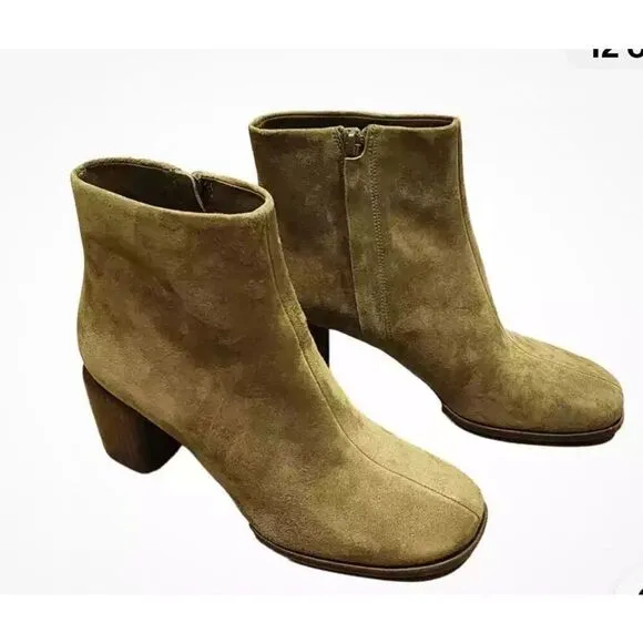 Vince Cypress Maggie Booties in Olive Green Suede NWOB Size 36 or US 6 Medium