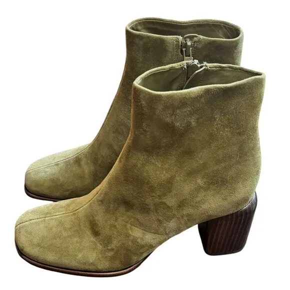 Vince Cypress Maggie Booties in Olive Green Suede NWOB Size 36 or US 6 Medium