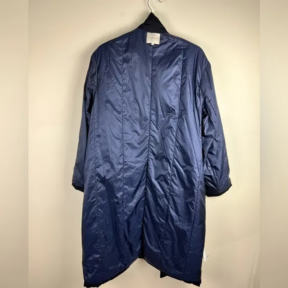 Vince OVERSIZED LONG-LINE CREPE COAT IN NAVY Oversized Size Small Slightly Puff