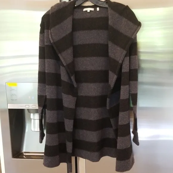💕VINCE💕 Striped Shawl Collar Cardigan Hooded Alpaca Wool Cashmere Striped XS
