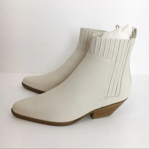 Vince Womens 5 Eckland Vintage White Leather Point Toe Ankle Boots Booties Shoes