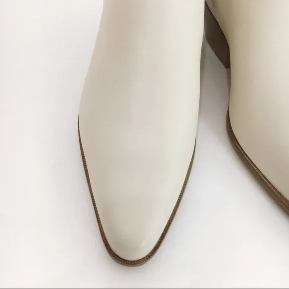 Vince Womens 5 Eckland Vintage White Leather Point Toe Ankle Boots Booties Shoes
