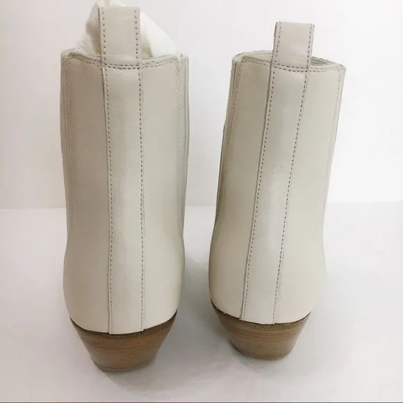 Vince Womens 5 Eckland Vintage White Leather Point Toe Ankle Boots Booties Shoes