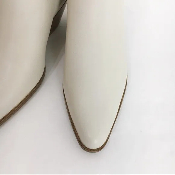 Vince Womens 5 Eckland Vintage White Leather Point Toe Ankle Boots Booties Shoes
