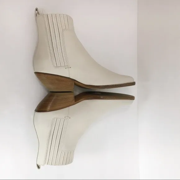 Vince Womens 5 Eckland Vintage White Leather Point Toe Ankle Boots Booties Shoes