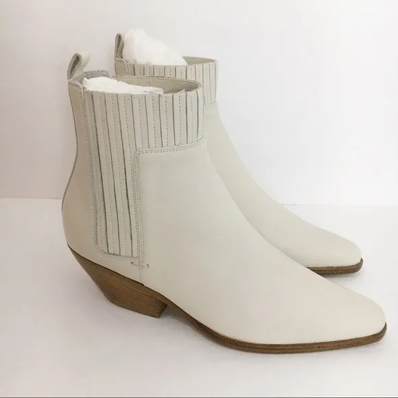 Vince Womens 5 Eckland Vintage White Leather Point Toe Ankle Boots Booties Shoes
