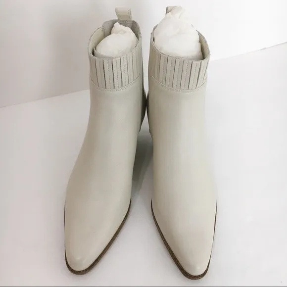Vince Womens 5 Eckland Vintage White Leather Point Toe Ankle Boots Booties Shoes
