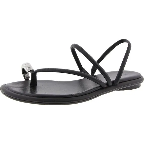 Vince Womens Lucila Black Leather Slip On Heel Strappy Sandals Shoes New
