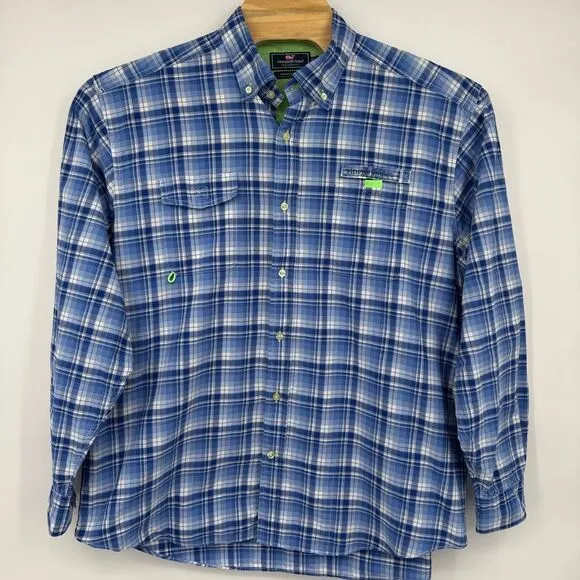 Vineyard‎ Vines Harbor Shirt Mens XL Blue Plaid Performance Vented Fishing Lot 2