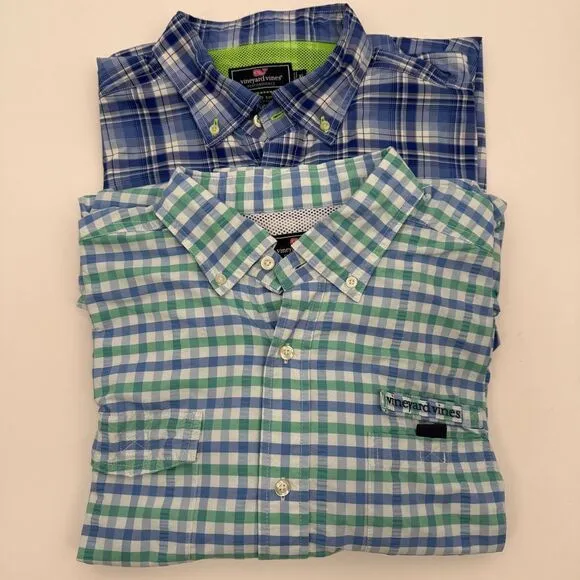 Vineyard‎ Vines Harbor Shirt Mens XL Blue Plaid Performance Vented Fishing Lot 2