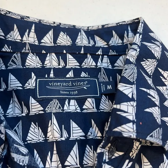 Vineyard Vines Mens Button Down Short Sleeve Boat Parade Nautical Navy - Blue NW