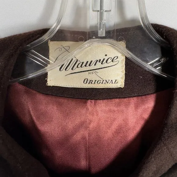 Vintage 1960's Maurice Brown Winter Overcoat Fur Collar Women's Size 8/ Medium