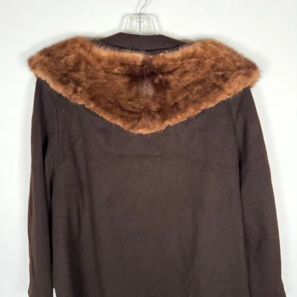 Vintage 1960's Maurice Brown Winter Overcoat Fur Collar Women's Size 8/ Medium