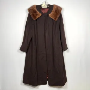 Vintage 1960's Maurice Brown Winter Overcoat Fur Collar Women's Size 8/ Medium