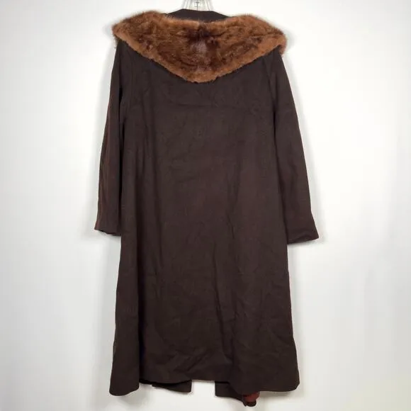 Vintage 1960's Maurice Brown Winter Overcoat Fur Collar Women's Size 8/ Medium