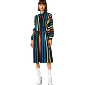 Vintage 1970s Albert Nipon Striped Executive Dress Bold Multicolor Mod Bold 10