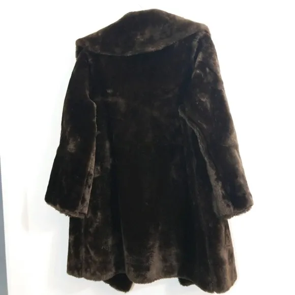 Vintage 60s 70s dbl brst chocolate faux fur coat