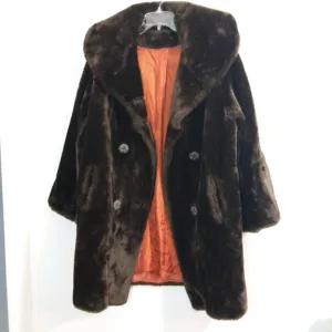 Vintage 60s 70s dbl brst chocolate faux fur coat