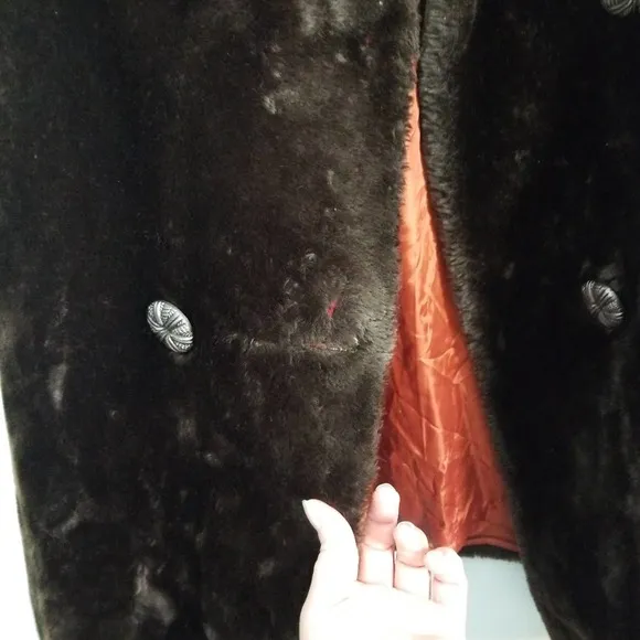Vintage 60s 70s dbl brst chocolate faux fur coat