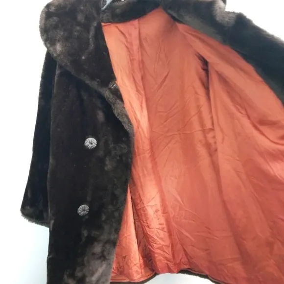 Vintage 60s 70s dbl brst chocolate faux fur coat