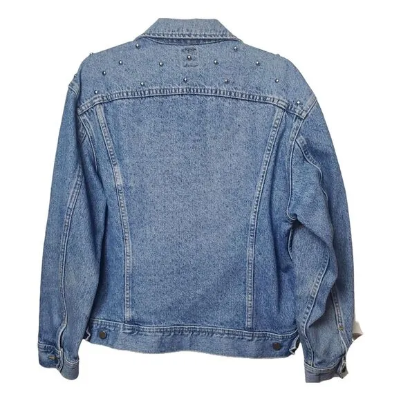 Vintage 70s Lee Womens Medium Jean Jacket PATD-153438 Blue Studded Made in USA