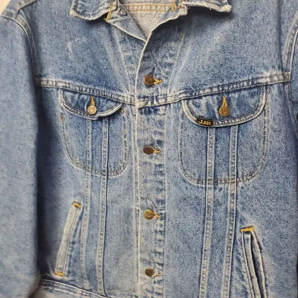 Vintage 70s Lee Womens Medium Jean Jacket PATD-153438 Blue Studded Made in USA