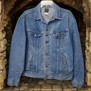 Vintage 70s Lee Womens Medium Jean Jacket PATD-153438 Blue Studded Made in USA