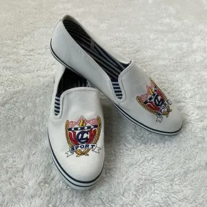 Vintage 80s Liz Clairborne Sport preppy white slip on canvas shoes, size 7.5