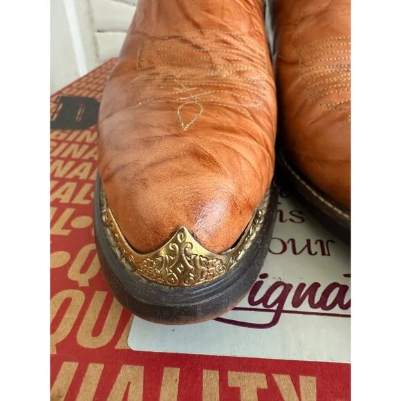Vintage 80s Mens Honey Brown Western Durango Boots Brass Toe 10.5D