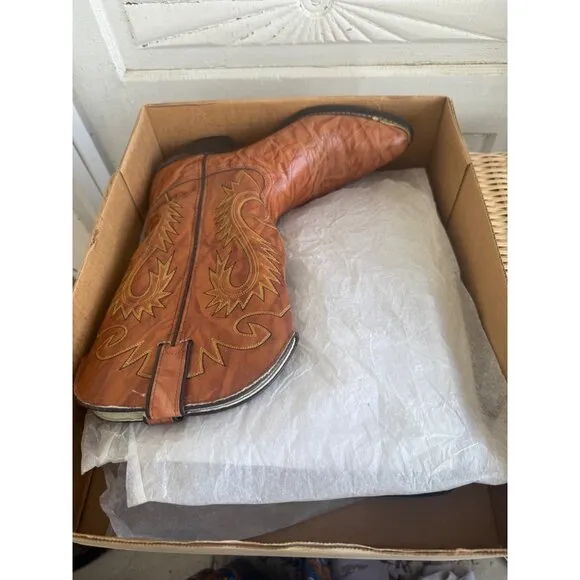 Vintage 80s Mens Honey Brown Western Durango Boots Brass Toe 10.5D